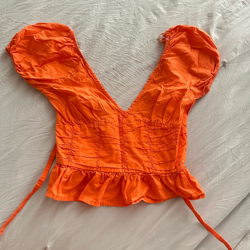 Sim & Sam Bold Orange Ruched Crop Top